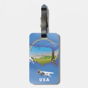USA illustriertes Reiseplakat Gepäckanhänger
