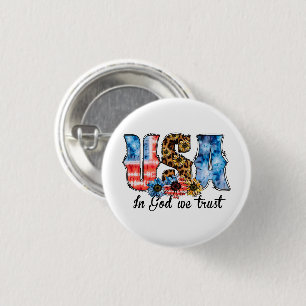 USA In God We Trust Christian Sunflower Button