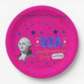 USA Independence Day hot pink Pappteller (Vorderseite)