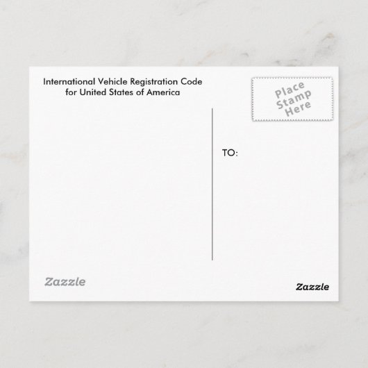 USA Int'l Vehicle Registration Code Postkarte (Rückseite)