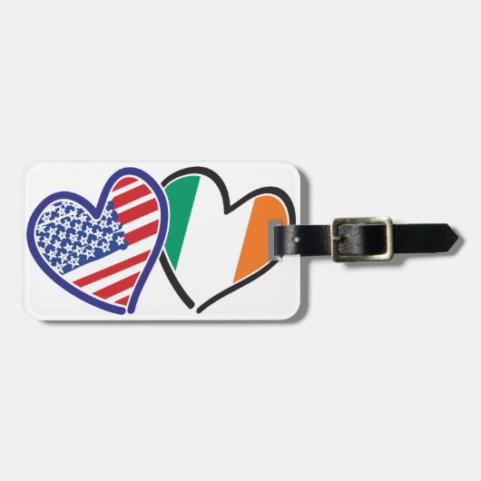 USA Ireland Heart Flags Gepäckanhänger (Vorderseite horizontal)