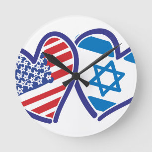USA Israel Heart Flag Runde Wanduhr