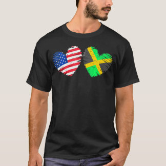 Usa Jamaica Flag Herz Valentinstag Jamaican Ame T-Shirt
