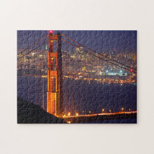 USA, Kalifornien. Golden Gate Bridge bei Nacht Puzzle