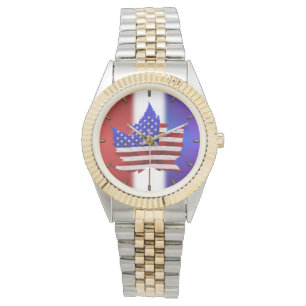 USA/Kanada Beobachten der kanadischen USA Flag Wri Armbanduhr