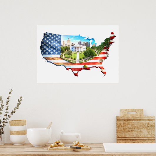 USA-Karte - Flag Poster (Küche)
