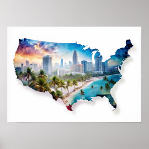 USA-Karte mit Landscapes-Poster Poster
