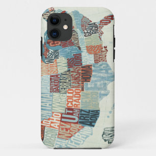 USA-Karte mit Staaten in den Wörtern iPhone 11 Hülle