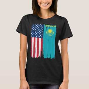 USA Kasachstan Halbamerikanische Flaggenstaaten T-Shirt