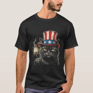 USA Katze 4. Juli Männer Frauen Kinder Lustig Patr T-Shirt