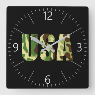 USA khaki camouflage sign Quadratische Wanduhr