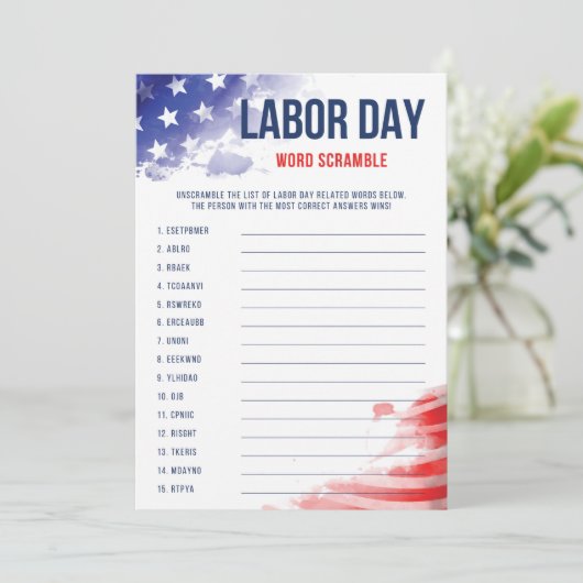 USA Labour Day Game for Kids Word Scramble (Stehend Vorderseite)