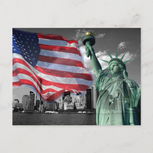 USA: Lady Liberty, American Flag, NYC Postkarte (Vorderseite)
