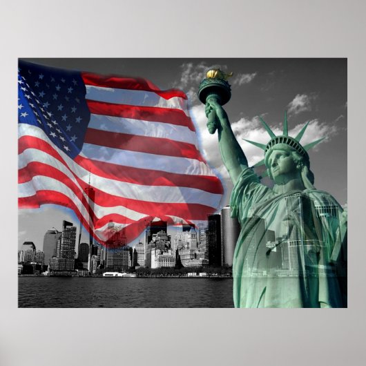USA: Lady Liberty, American Flag, Poster (Vorne)