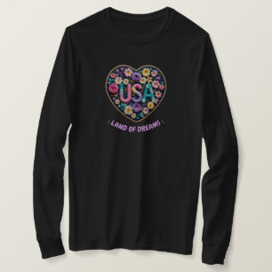 USA Land of Dreams Florale 3D Stickerei Kunst T-Shirt