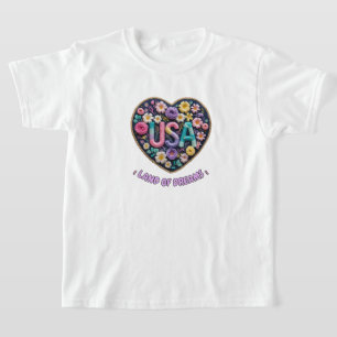 USA Land of Dreams Florale 3D Stickerei Kunst T-Shirt