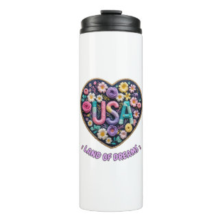 USA Land of Dreams Florale 3D Stickerei Kunst Thermosbecher