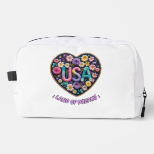 USA Land of Dreams Florale Stickerei Kunst Waschbeutel