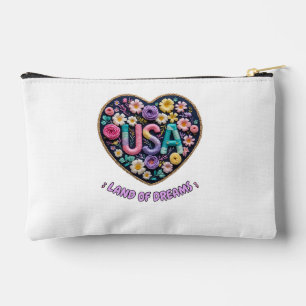 USA Land of Dreams Florale Stickerei Kunst Zubehörtasche