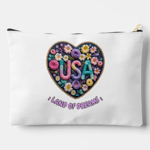 USA Land of Dreams Florale Stickerei Kunst Zubehörtasche
