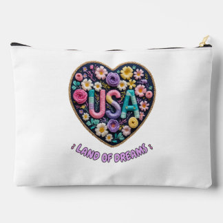 USA Land of Dreams Florale Stickerei Kunst Zubehörtasche