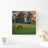 USA, Lexington, Kentucky. Einziges Pferd an Quadratische Wanduhr (Zuhause)