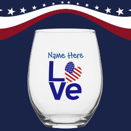 USA LIEBE Blue Personalisiert Weinglas Ohne Stiel