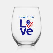 USA LIEBE Blue Personalisiert Weinglas Ohne Stiel (Vorderseite)
