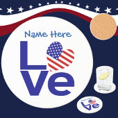 USA Liebe Flag Blue Personalisiert Sandstone Getränkeuntersetzer
