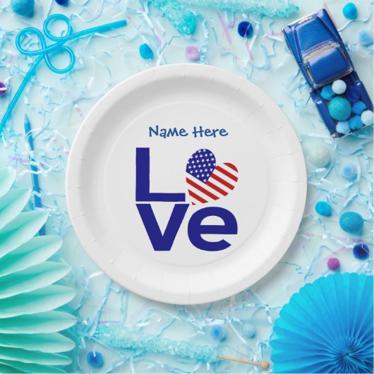 USA Liebe Flag in blauem Personalisiertem Party Pappteller (Party)
