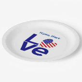 USA Liebe Flag in blauem Personalisiertem Party Pappteller (Schrägansicht)