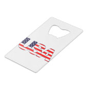 USA Logo-Initialen mit amerikanischer Flagge Geldbeutel Flaschenöffner (Rückseite Schrägansicht)