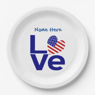 USA Love Flagge in Blau Personalisierte Party Pappteller