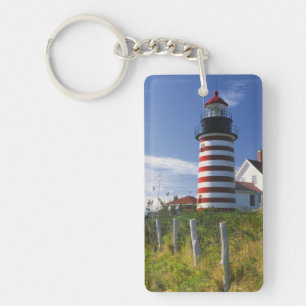 USA, Maine, Lubec. West Quoddy Head Leuchtturm Schlüsselanhänger
