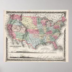 USA Map 1859 (37"X30")USA Karte 1859 37X30 Poster