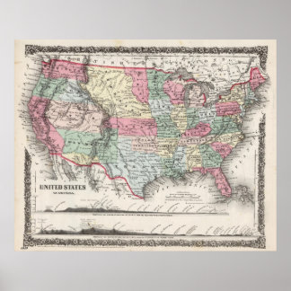USA Map 1859 (37"X30")USA Karte 1859 37X30 Poster