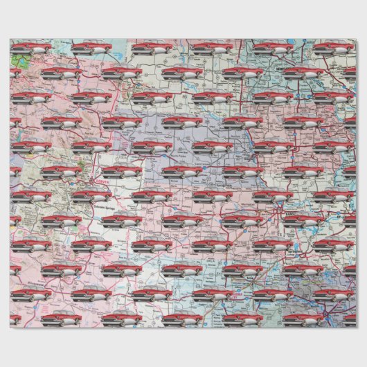USA Map and Old Car Geschenkpapier (Flach)