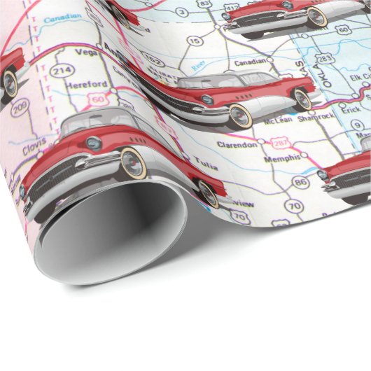 USA Map and Old Car Geschenkpapier (Rolleneckpunkt)