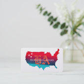 USA Map Blue Red Ribbons Stars Monogram Visitenkarte (Stehend Vorderseite)