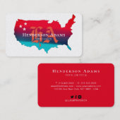 USA Map Blue Red Ribbons Stars Monogram Visitenkarte (Vorne/Hinten)