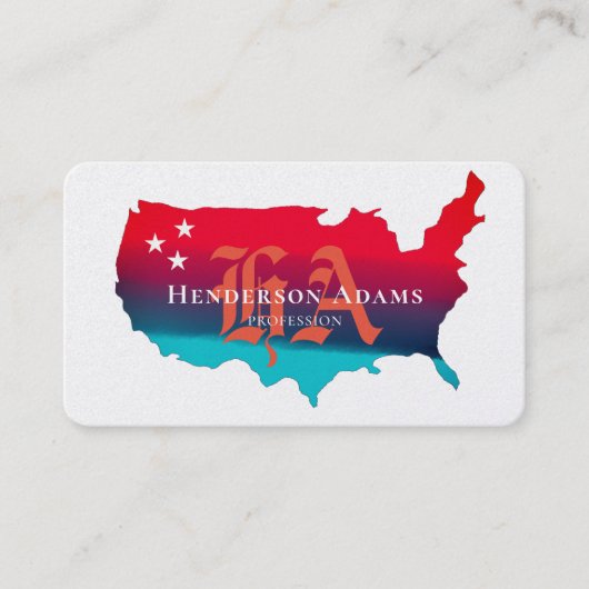 USA Map Blue Red Ribbons Stars Monogram Visitenkarte (Vorderseite)