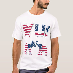 USA Map Flag Donkey & Elephant, Red White & Blue T-Shirt