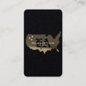 USA Map Gold Black Stars Monogram Vertikal Visitenkarte (Vorderseite)