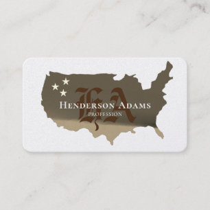 USA Map Golden Ribbons Stars Monogram Visitenkarte