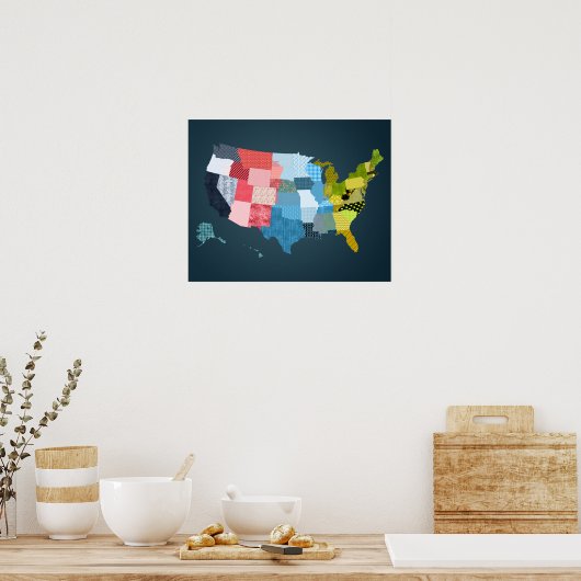 USA Map in einem Patchwork-Imitat Quilt Design Poster (Küche)