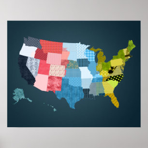 USA Map in einem Patchwork-Imitat Quilt Design Poster