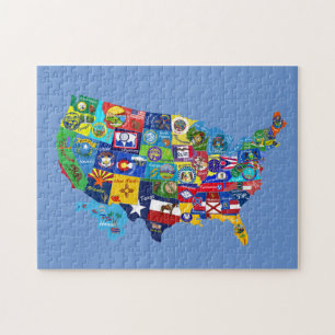 USA MAP mit Flaggen Puzzle