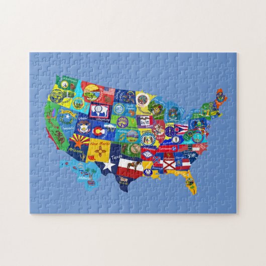 USA MAP mit Flaggen Puzzle (Horizontal)