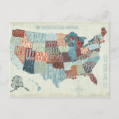 USA Map mit Staaten in Worten Postkarte (Vorderseite)