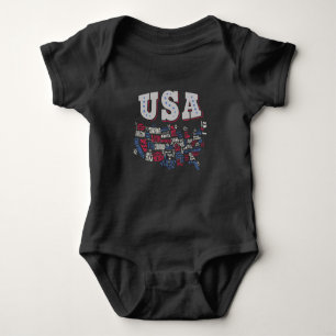 USA Map U.S. Staaten Amerika Baby Strampler